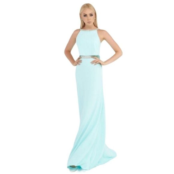 IEENA FOR MAC DUGGAL Aqua Bridesmaid Formal Gown Size 8 - Picture 1 of 16
